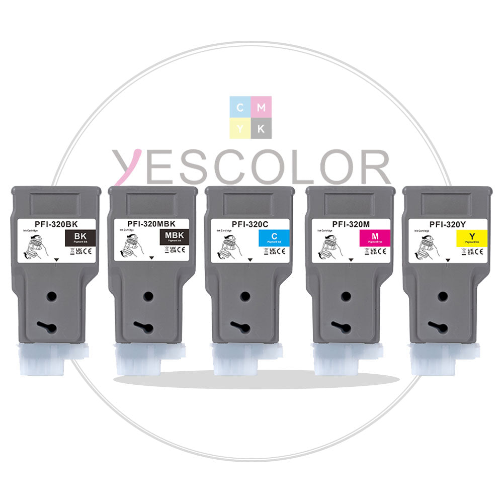 Yescolor Premium Compatible Canon PFI-320 C M Y BK MBK Dye Ink Cartridge for CANON imagePROGRAF iPF TM-200, iPF TM-205, iPF TM-300 and iPF TM-305 printers